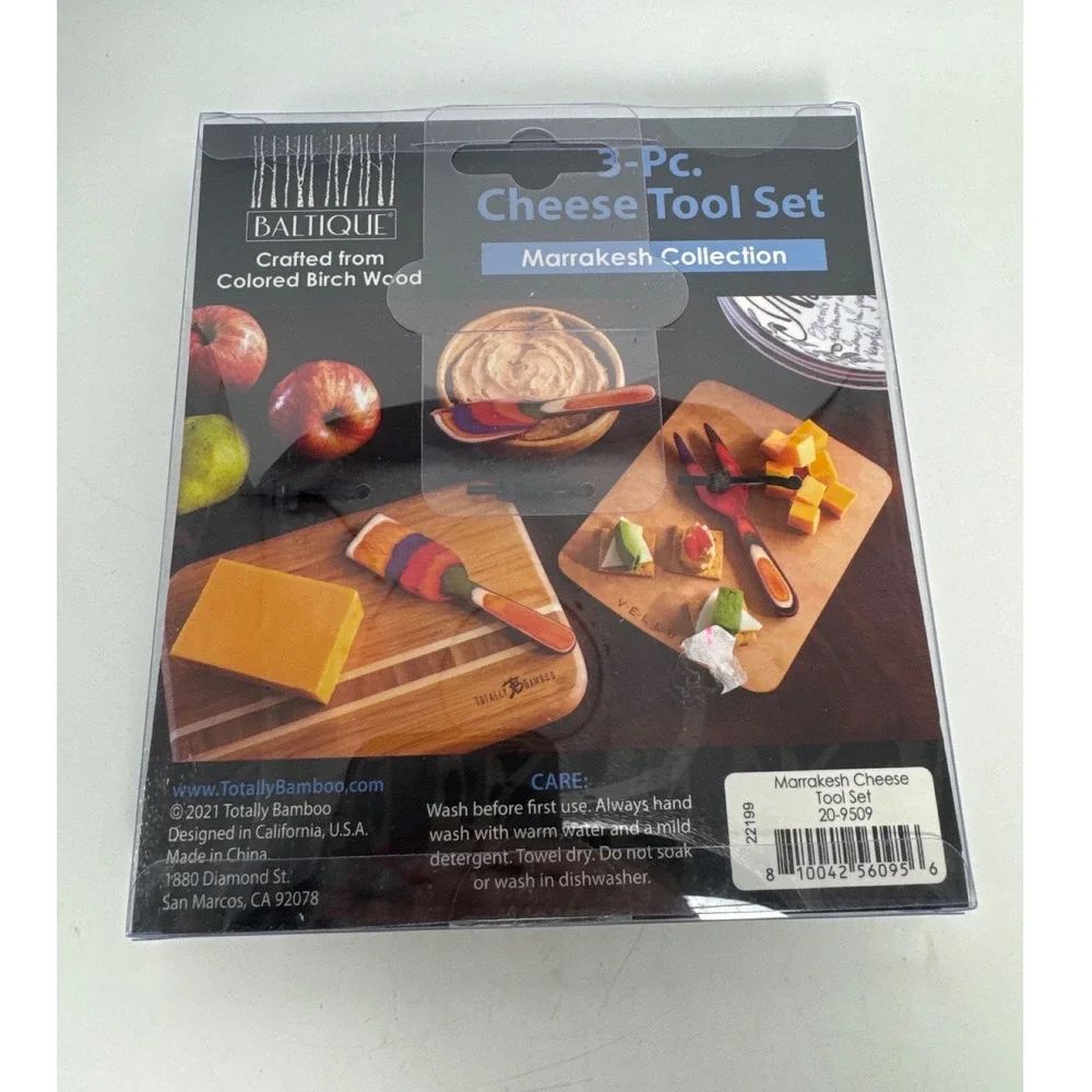 Baltique Marrakesh Collection 3-Pc Cheese Tool Set Colored Birch Wood 20-9509
